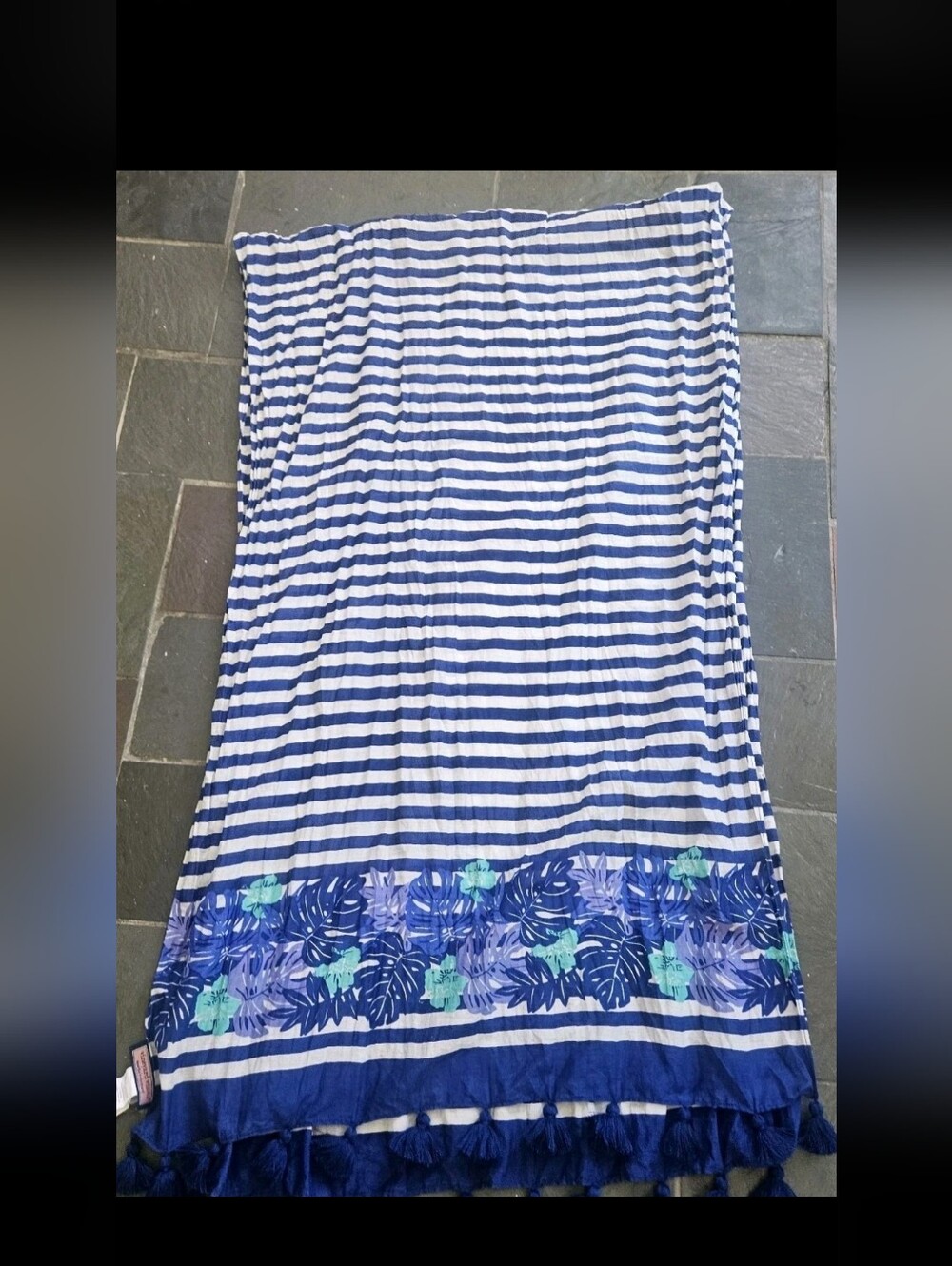 Vineyard Vines Palmetto Scarf Wrap Cotton Silk Stripe Tropical Tassel Sarong